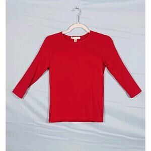 JM Collection Women's Small Ribbed 3/4 Sleeve Knit Sweater Red Cotton Rayon